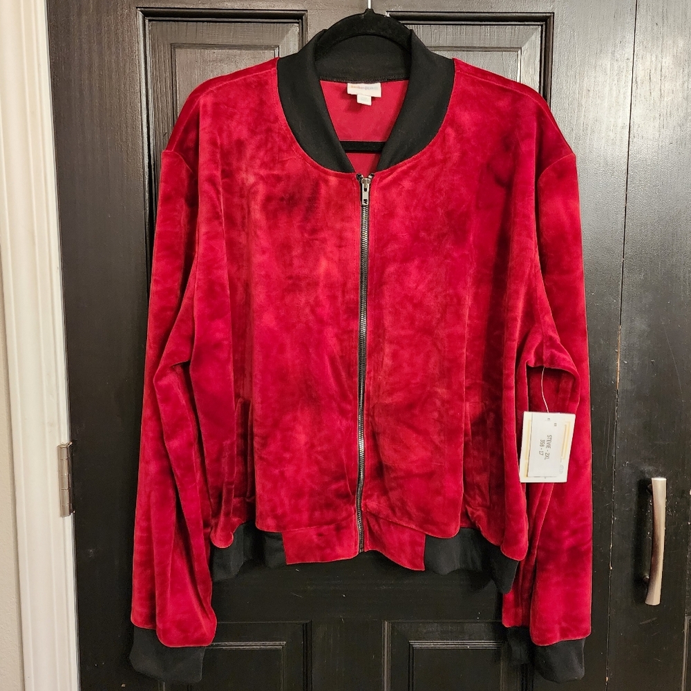 LULAROE New Stevie Red Velvet Bomber Jacket Elegant New 2X 2xl XL Unicorn Plus